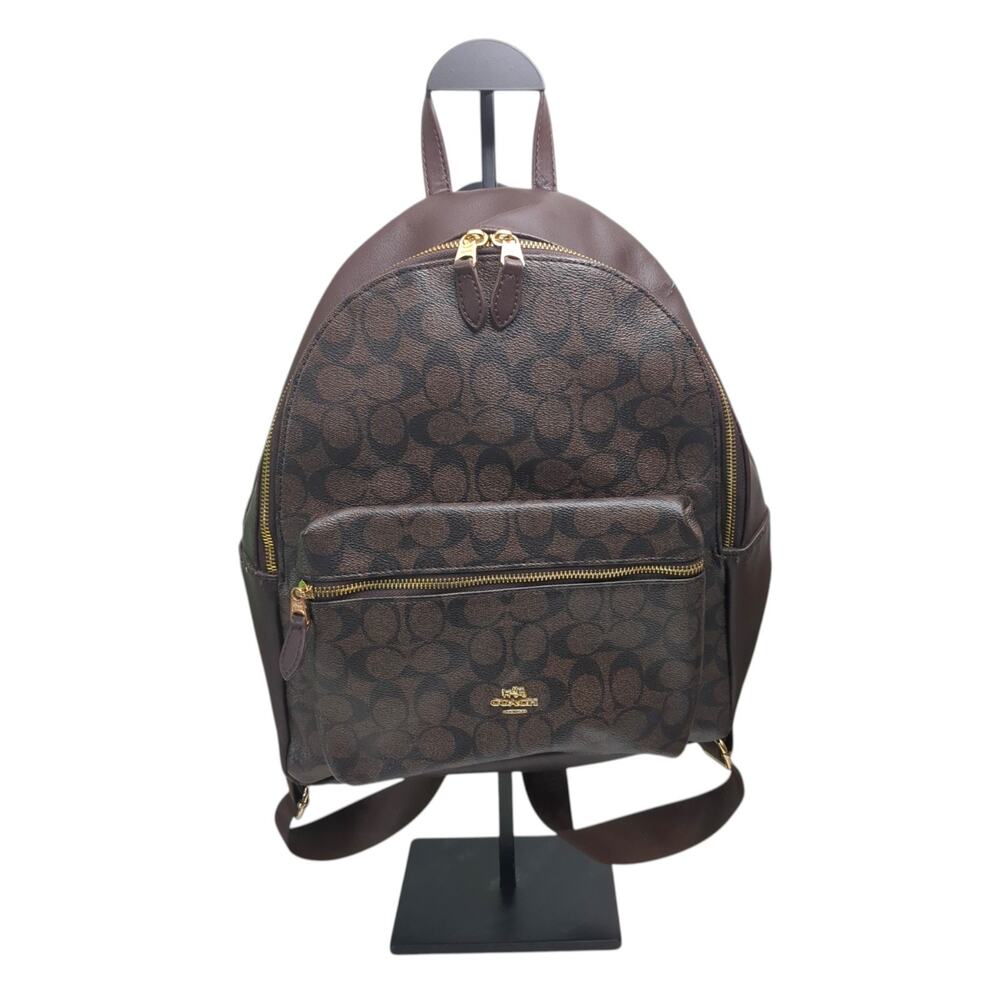 Coach Leather Charley Logo Backpack Medium